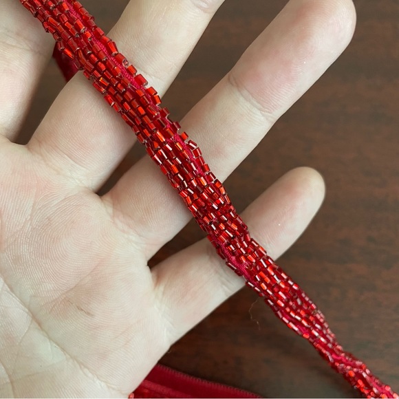 Red Beaded Micro Purse Bag Clutch Baguette Handmade in Nepal - Picture 3 of 8